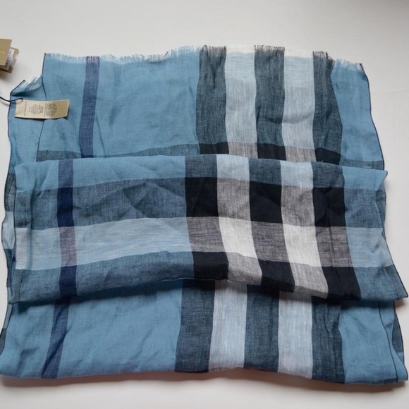NWT BURBERRY GIANT EXPLODED CHECK LINEN LARGE CRINKLE SCARF - Picture 3 of 6